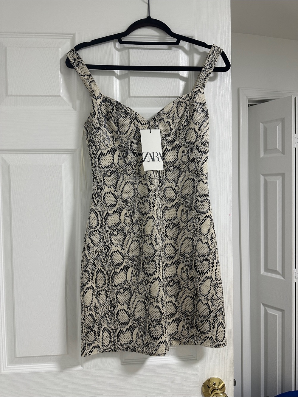 ZARA Beige & Black Snake-Print Mini Dress